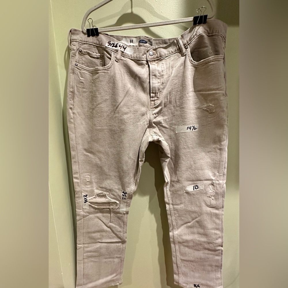 Old navy tan stretch, jeans, size 44 professionally altered